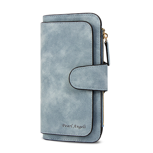 Pearl Angeli Geldbörse Damen Portemonnaie RFID Schutz Geldbeutel Große Kapazität Lang Portmonee Druckknopf PU Leder Brieftasche