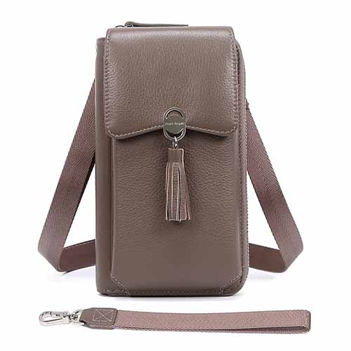Pearl Angeli Small Crossbody Bags for Women Leather Phone Purse RFID Credit Cards Wallet with Adjustable Strap Grey