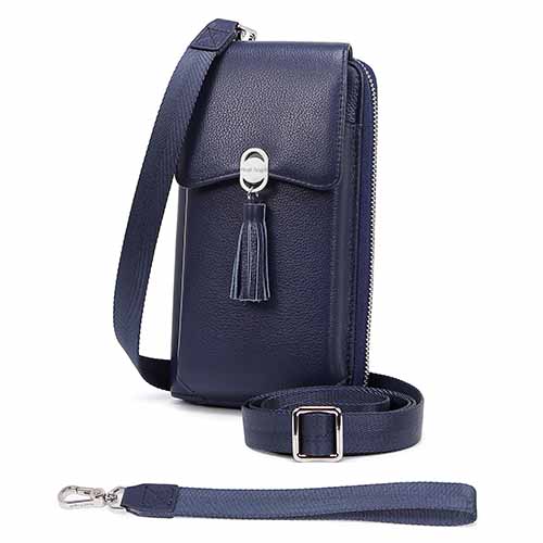 Pearl Angeli Small Crossbody Bags for Women Genuine Leather Phone Purse RFID Blocking Credit Card Wallet with Adjustable Strap Royalblue 
