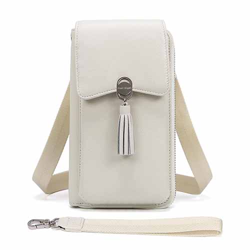 Pearl Angeli Weiches Echtes Leder Handy Umhängetasche - Handytasche Geldbörse Damen RFID Schutz kleine Crossbody Tasche beige