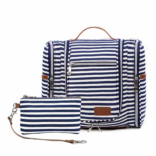 Pearl Angeli kulturbeutel für Damen und Herren, Kulturbeutel zum Aufhängen, Kulturtasche groß, Wasserabweisende Kosmetiktasche, Waschbeutel für Camping Reisen(Blaue Streifen)