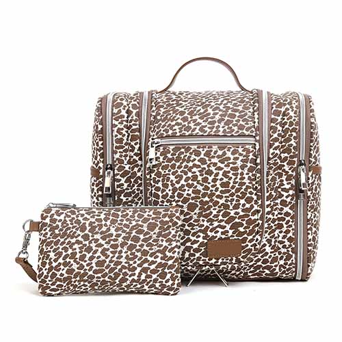 Pearl Angeli Kulturbeutel Damen für Reise, Kosmetiktasche Aufhängen, Kulturtasche Groß, Waschtasche Organizer (Kaki Leopard)