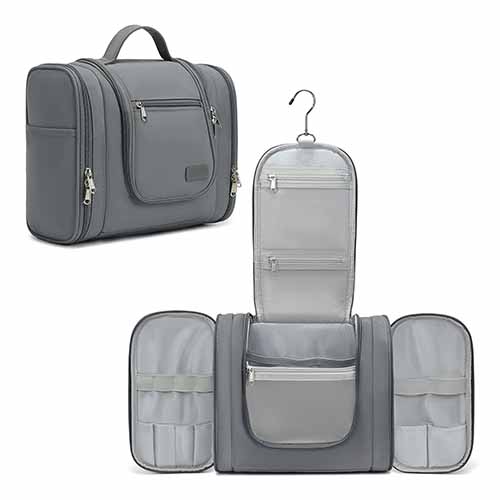 Pearl Angeli kulturbeutel für Damen und Herren, kulturbeutel Aufhängen, Wasserabweisende kulturtasche, Fächer Kosmetiktasche, Waschbeutel für Camping Reisen(Grau)